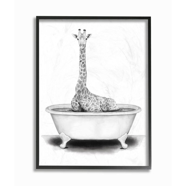 Home Décor Black and White Bathroom Poster Giraffe in a bathtub Animal